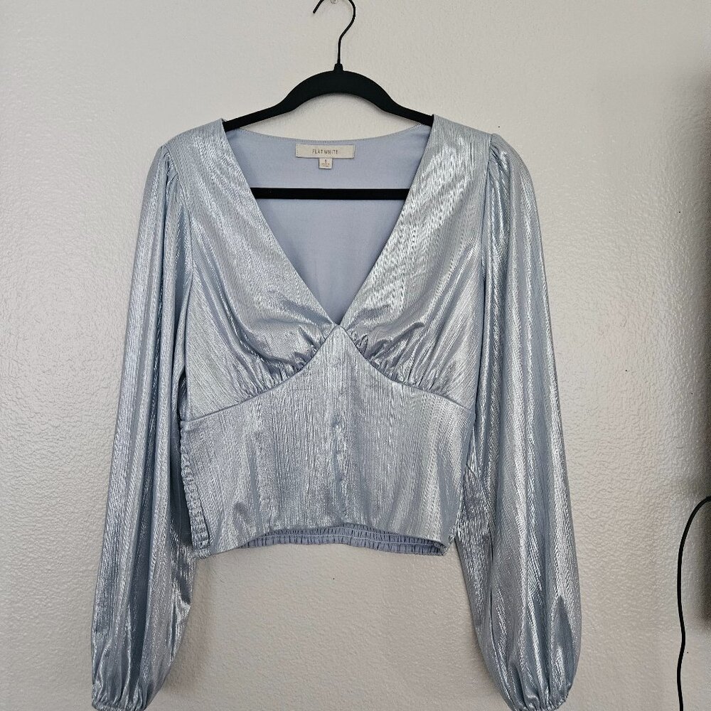 Anthropologie Flat White Shimmer Long Sleeve Blouse Size